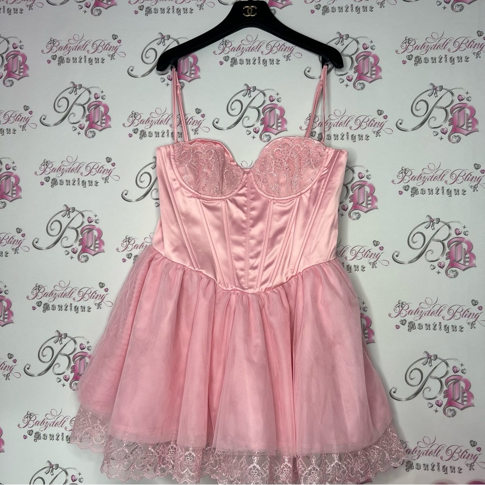 Sugar Thrillz Certain Flair Tutu Dress pink new with tags corset tie up back